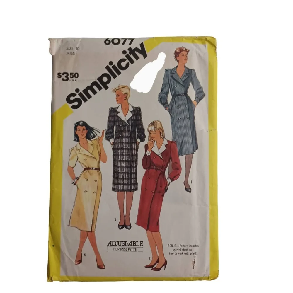 Simplicity Adjust-Able Dresses Sewing Pattern Size 10 Miss #6077 -80s Uncut - Picture 1 of 5